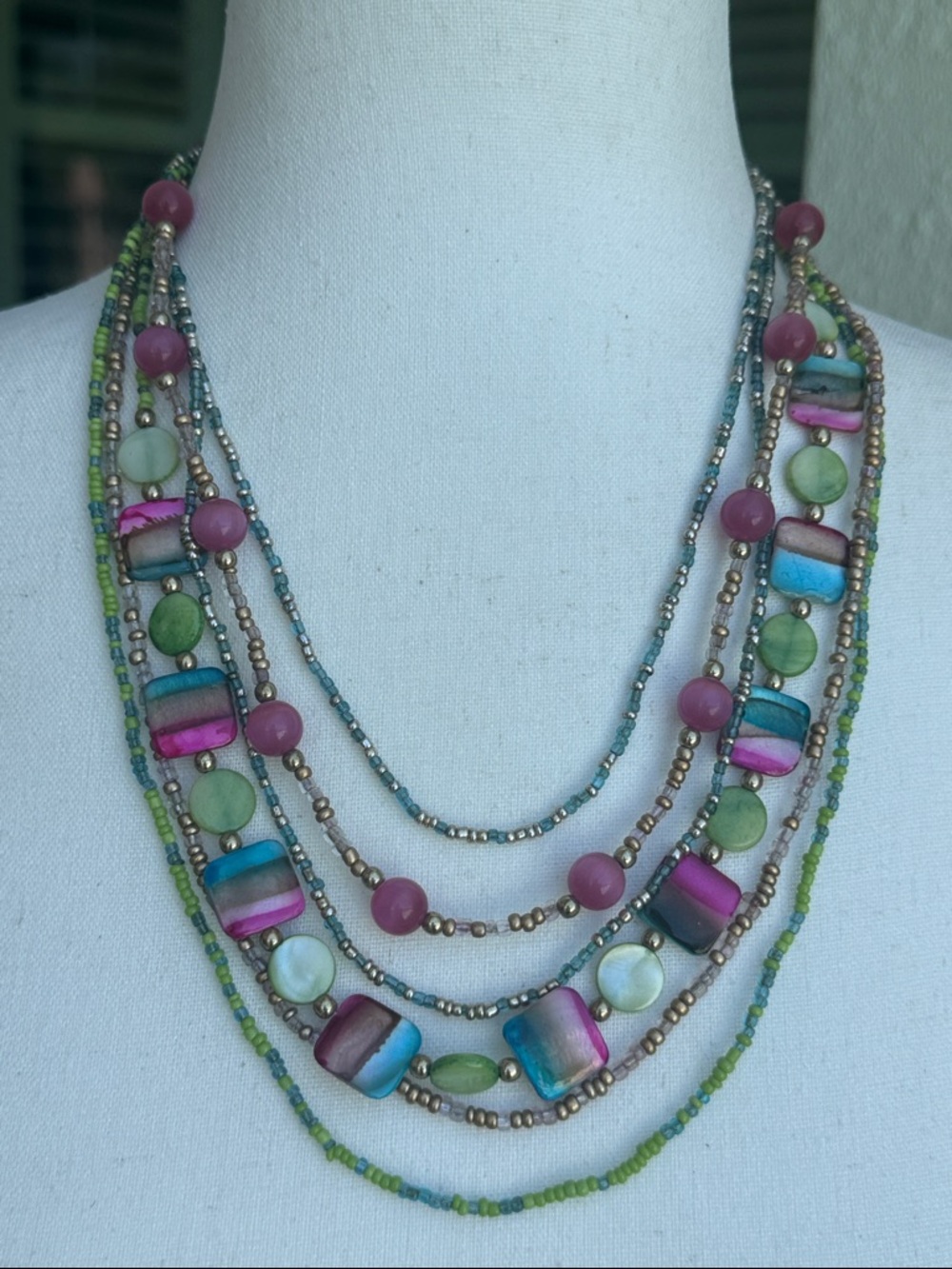 Vintage BoHo inspired, multi strand, beaded necklace